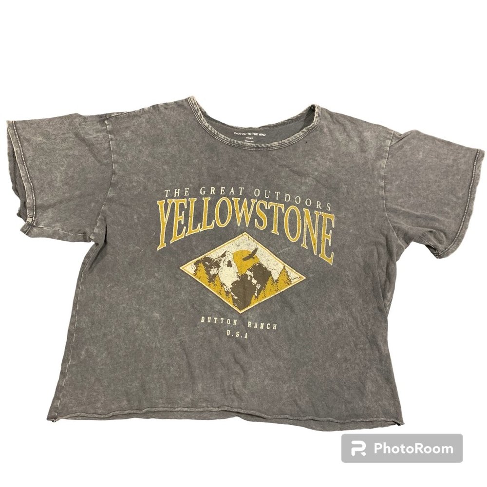 Caution To The Wind FLAW 100% Cotton Yellowstone Graphic Cropped Shirt sz S